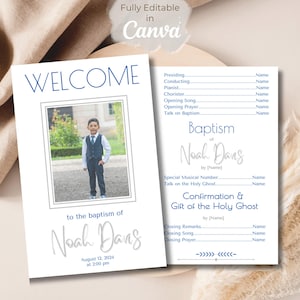 Modello di programma di battesimo LDS per ragazzo - Canva pieghevole modificabile stampabile 8,5x11
