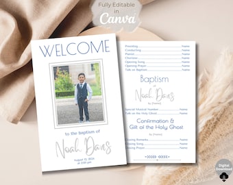 LDS Baptism Program Template for Boy – Editable Canva Foldable Printable 8.5x11