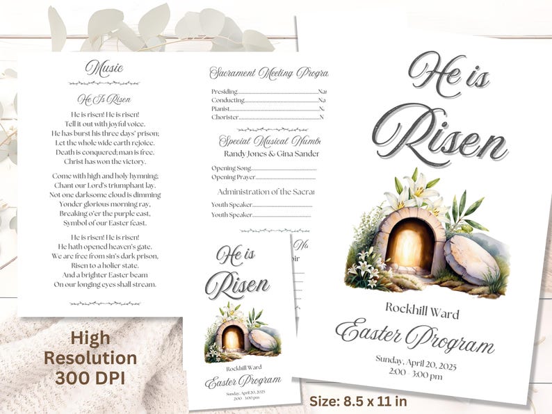 Easter Program Lds LDS Easter Sacrament Program Template – He is Risen | Editable Church ...