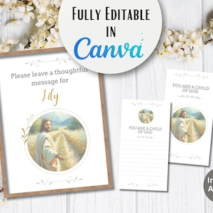 LDS Taufe Note Karten und Zeichen Taufe Gast Notizen Taufe Notizen Druckbare Canva Vorlage Bearbeitbar