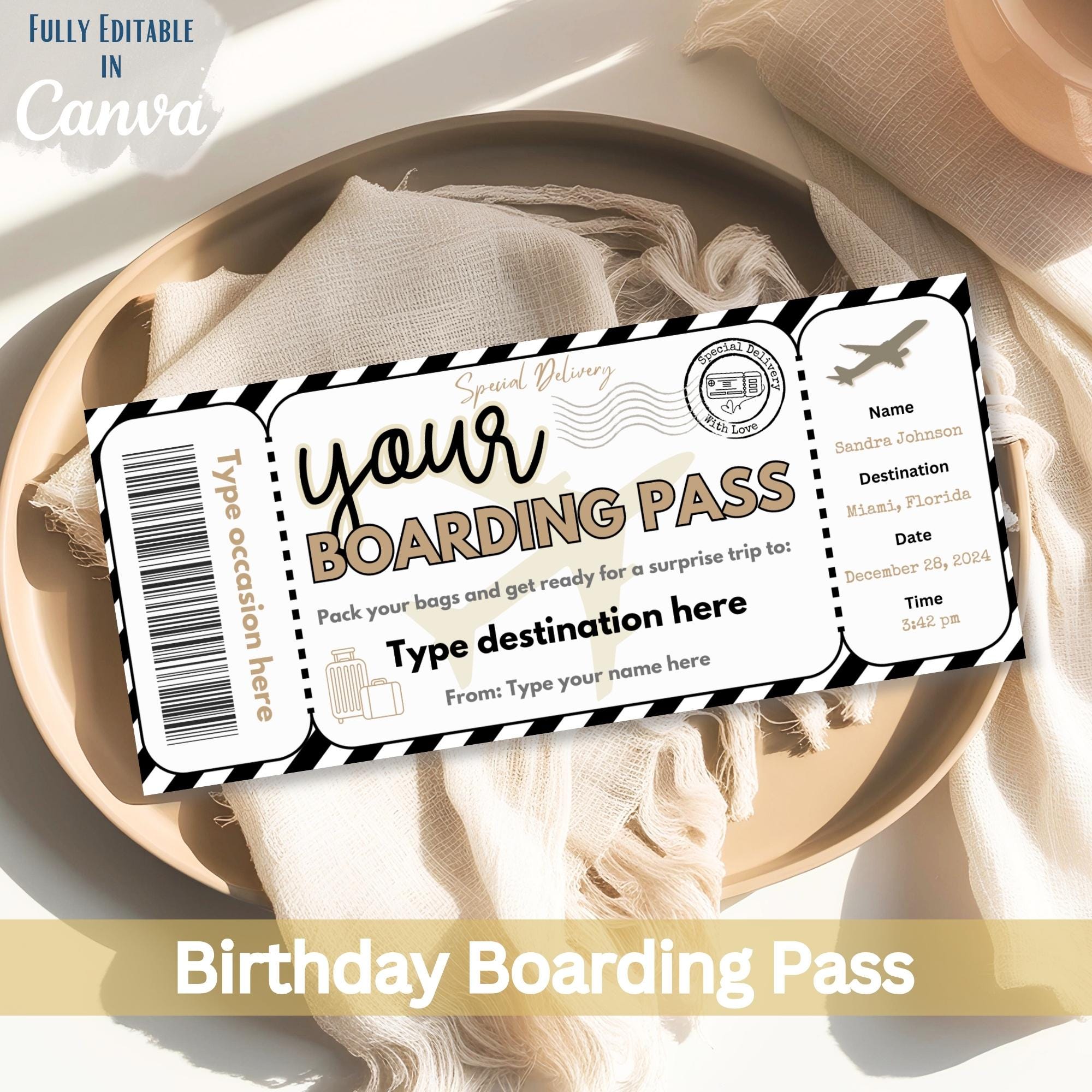 Editable Boarding Pass Template: Surprise Trip Ticket (canva PDF ...