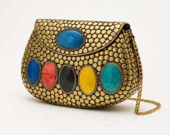30s 40s Chimayo Purse Foldover Clutch Bag With Strap, Silver 30s 40s Chimayo Purse Foldover Clutch Bag With Strap, Silver