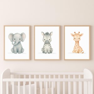 Safari Animal Nursery Wall Art Set of 3 | Zebra, Giraffe, Elephant Prints | Jungle Baby Room Decor | Digital Download Printable