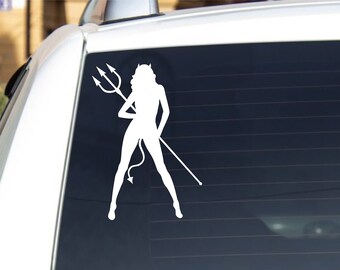 Devil Girl Sexy Decal Hot Vinyl Sticker - Different Colors and Sizes