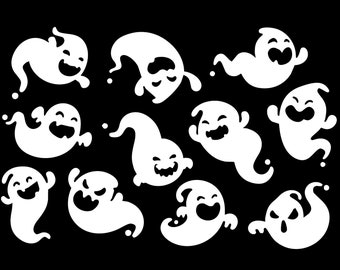 Spooky Ghost (11 pack) Decal Vinyl Stickers - 2" inches each - Black or White Colors