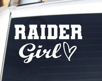 Raider Girl Heart Decal Sticker Vinyl Football Graphic - Different Colors and Sizes