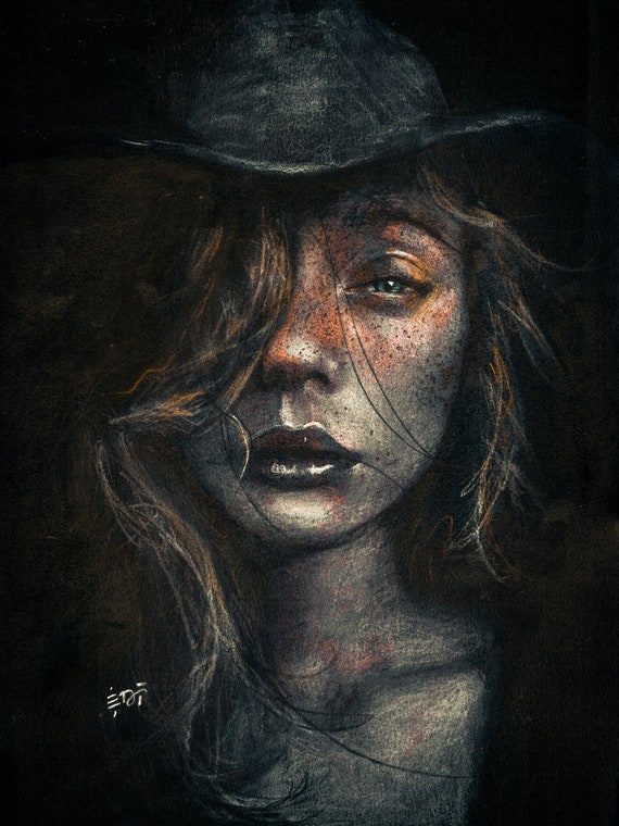 Jane in Colour - Original Tinted Charcoal Drawing by Dustin Mae Fox on 9"x12" 150gsm Black Paper