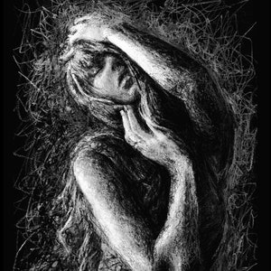 Poet Original White Charcoal Drawing by Dustin Mae Fox on 9x12 150gsm Black Paper zdjęcie 1