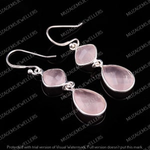 Natural Rose Quartz Earring,925 Sterling Silver Earring, Pink Earring, Gems Stone Earring, Handmade Earring, Cabochon Earring, Gift for her,