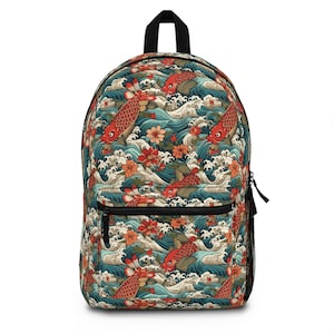 Japanese Style Koi Fish Tattoo Backpack, Traditional Japanese Art Print, Stylish School Bag, Koi Painting Laptop Bag