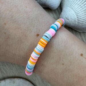 Colorful clay bead bracelet - pink white blue and orange mix