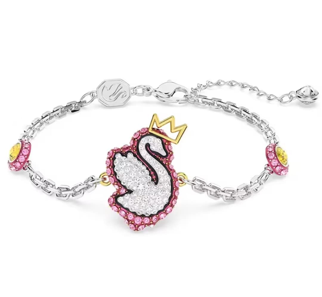 Swarovski Crown Swan Bracelet Pink Swan Bracelet 925 Etsy