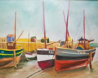 Painting of Newlyn Harbour, Cornwall, entitled, 'Low Tide'