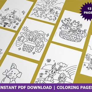 Set of 12 Printable Flower & Animals Coloring Pages for Kids. For kids, toddlers, preschool, kindergarten and homeschool. Digital Download.