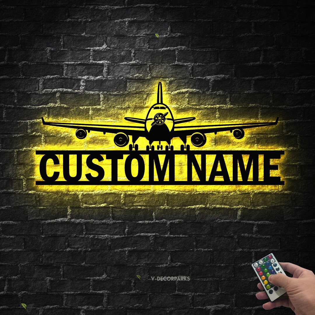 Personalized Metal Airplane Wall Art With LED Lights Etsy