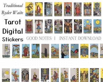 Instant Download, Tarot Digital Stickers, Traditional Rider Waite Stickers for Goodnotes, Tarot Spread, Vintage, Clipart, Elements/Cropped