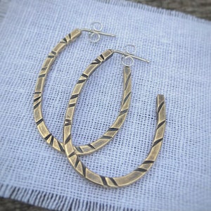 Brass Earrings, Gold Color, Boho, Hoops, Mixed Metal Earrings, Mother&#39;s Day, Gift for Her, Birthday Gift, Simple Earrings, Hammered Texture