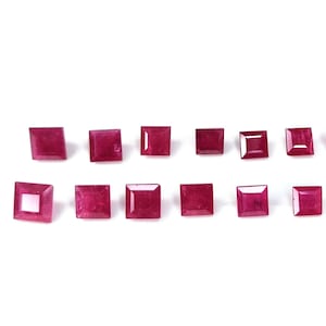Naturalny nieobrobiony rubin Bangkok, kalibrowany kwadrat 3 mm, 4 mm i 5 mm, luźny, fasetowany naturalny rubin, kamień szlachetny do pierścionków i biżuterii, gotowy do użycia