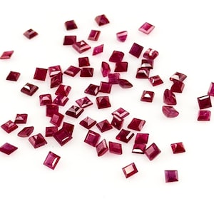 Rubis du Mozambique naturel non traité, carrés calibrés de 3 mm et 3,5 mm, pierres précieuses naturelles à facettes en vrac prêtes à l'emploi pour la fabrication de bijoux