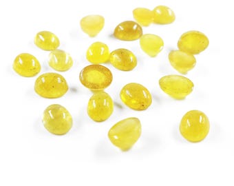 Natural Bangkok Yellow Sapphire Calibrated Ovals 5x7mm & 6x8mm, Loose Cabochon Cut Yellow Sapphire Gemstone For Jewelry Making Ready To Use