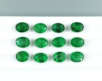 Ovais calibrados de esmeralda zambiana natural 7 x 5 mm e 6 x 8 mm, pedras preciosas de esmeralda AAA facetadas soltas para fabricação de joias e anéis, prontas para uso