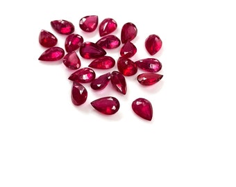Peras calibradas de rubi natural de Bangkok 4 x 7 mm e 5 x 8 mm, rubi calibrado natural facetado solto para fabricação de joias, pronto para uso
