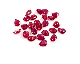 Peras calibradas de rubi natural de Bangkok 7 x 9 mm e 8 x 10 mm, rubi calibrado natural facetado solto para fabricação de joias, pronto para uso
