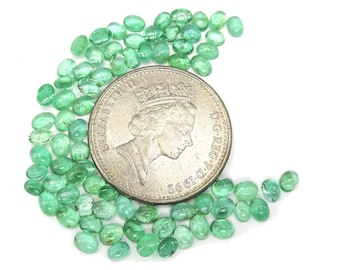 Natural Emerald Calibrated Cabochon Ovals 5x6mm & 6x7mm, Loose Emerald Cabochon Gemstones for Jewelry and Ring Making Ready For Use