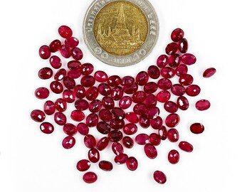 Rubi natural de Bangkok, oval calibrado, 4 x 5 mm e 5 x 6 mm, gema de rubi natural facetada solta para confecção de joias, pronta para uso.