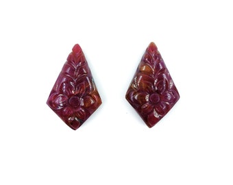 Natural Untreated Ruby Carving Matching Pair Fancy Shape 48.65cts, Natural Ruby Flower Hand Carved Gemstone For Jewelry making Ready To Use