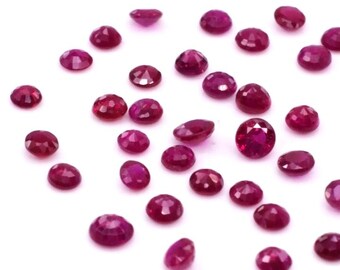 Rubis naturais birmaneses não tratados, calibrados, redondos, de 2 mm e 2,5 mm, gema de rubi natural facetada solta para confecção de joias, pronta para uso.