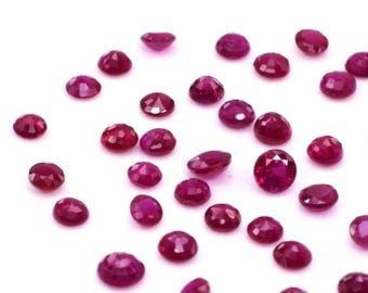 Rubis redondos calibrados naturais da Birmânia, não tratados, 3 mm, gema de rubi natural facetada solta para confecção de joias, pronta para uso.