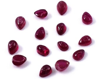 Rubi natural de Bangkok em formato de pera calibrada, 3 x 5 mm e 4 x 6 mm, gema cabochão de rubi natural solta para confecção de joias, pronta para uso.