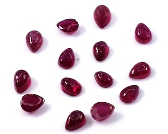 Rubi natural de Bangkok em formato de pera calibrada, 5 x 7 mm e 6 x 8 mm, gema cabochão de rubi natural solta para confecção de joias, pronta para uso.