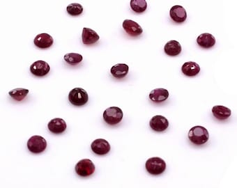Rubis naturais birmaneses não tratados, calibrados, redondos, de 2 mm e 2,5 mm, gema de rubi natural facetada solta para confecção de joias, pronta para uso.