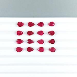 Naturlig Mozambique rubin av högsta kvalitet, kalibrerade päron, 6 x 4 mm, lös naturlig fasetterad ädelsten för smyckestillverkning, redo att användas
