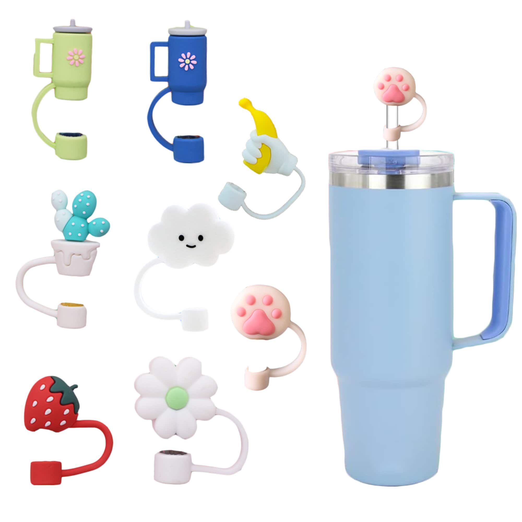 Christmas Tumbler Cup and 6pcs Silicone Straw Topper for 30&40 Oz