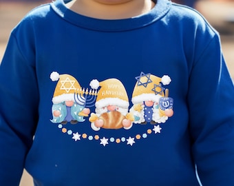 Happy Hanukkah Toddler Shirt Kids Hanukkah Shirt Jewish Religious Shirt Jewish Holiday Long Sleeve Shirt Jewish Gnomes Happy Hanukkah