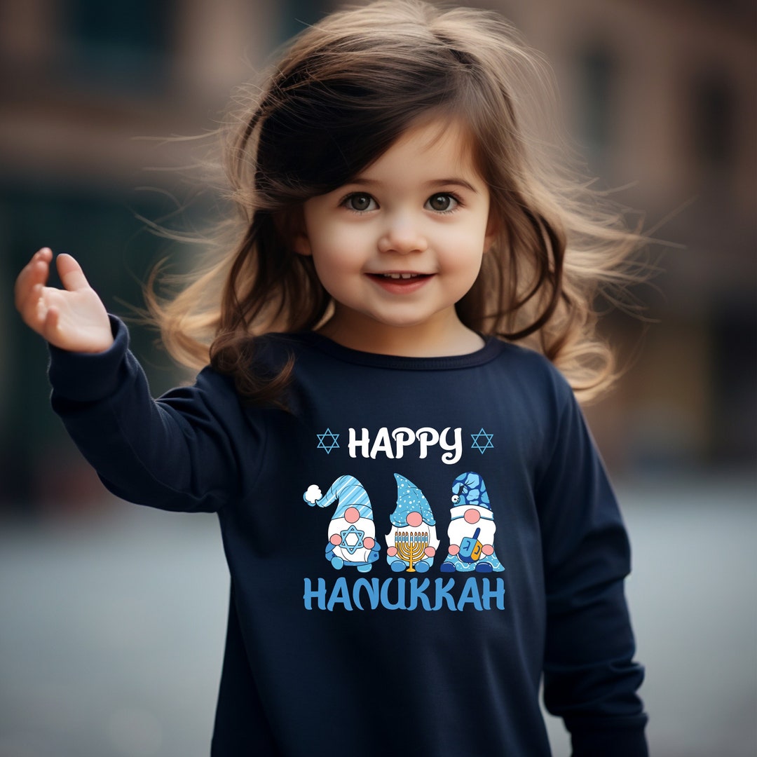 Happy Hanukkah Toddler Shirt Kids Hanukkah Shirt Jewish Religious Shirt Jewish Holiday Long
