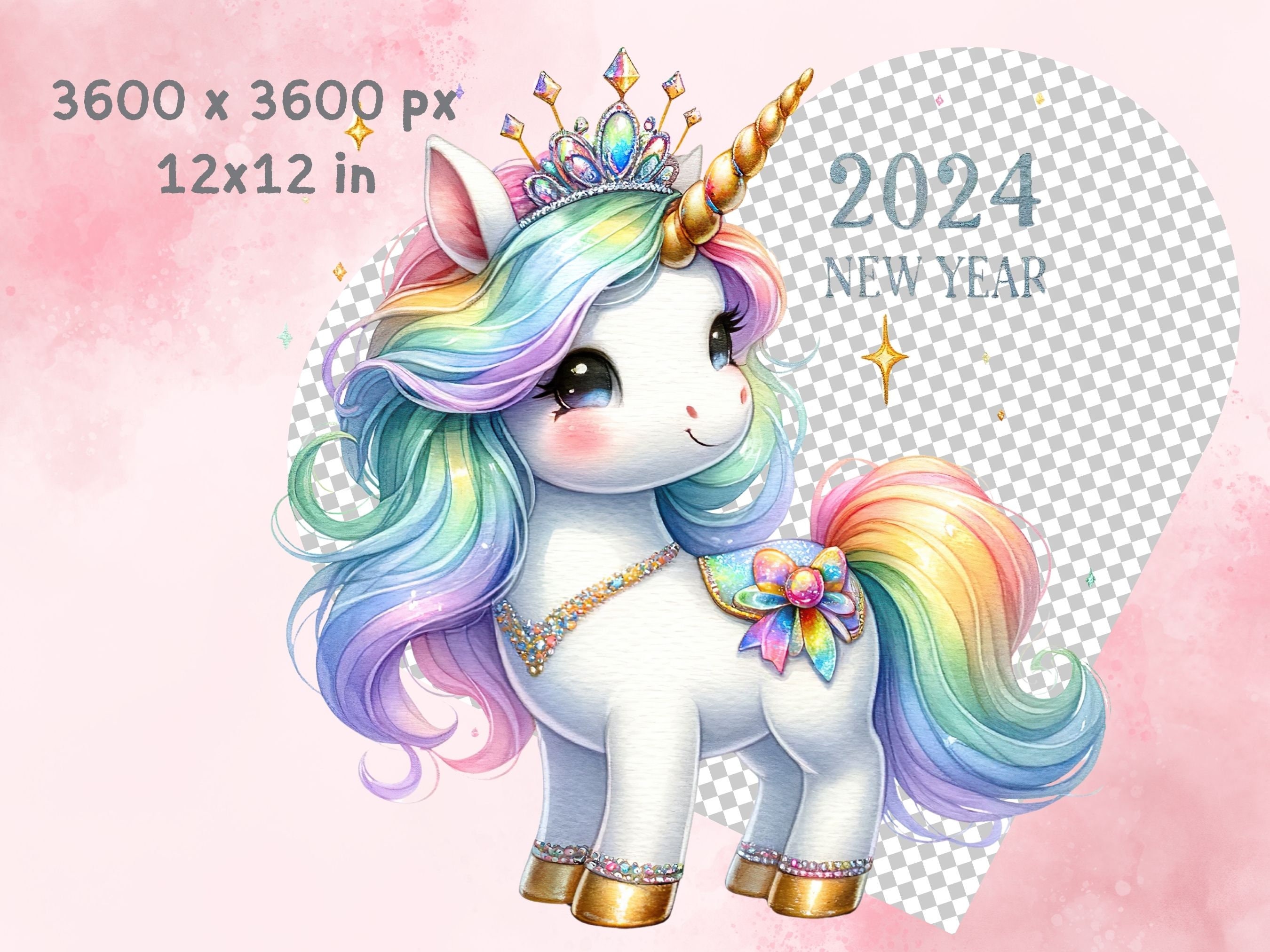 Watercolor Cute Unicorn Clipart Celebrate the New Year - Etsy