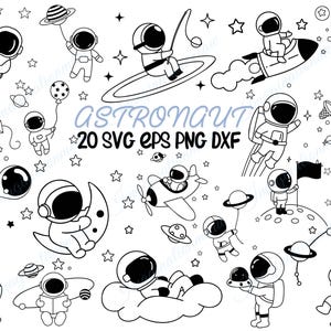 20 doodle astronaut SVG ontwerpen, schattige ruimte doodle clipart bundel, ruimte clipart, doodle zeer fijne tekeningen, hand loting SVG