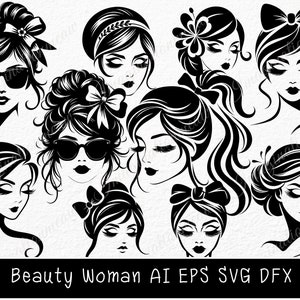 Silhouette de femme, Svg femme, beauté, Svg cheveux, Svg visage, fichier Svg coupe maman vie pour Cricut et Silhouette