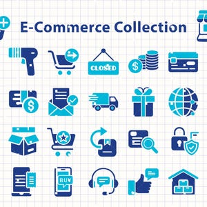 Eコマースコレクション、オンラインショップSVG、デジタルストアクリップアート、ショッピングカートアイコン、支払い方法アイコン、配送シンボルパック