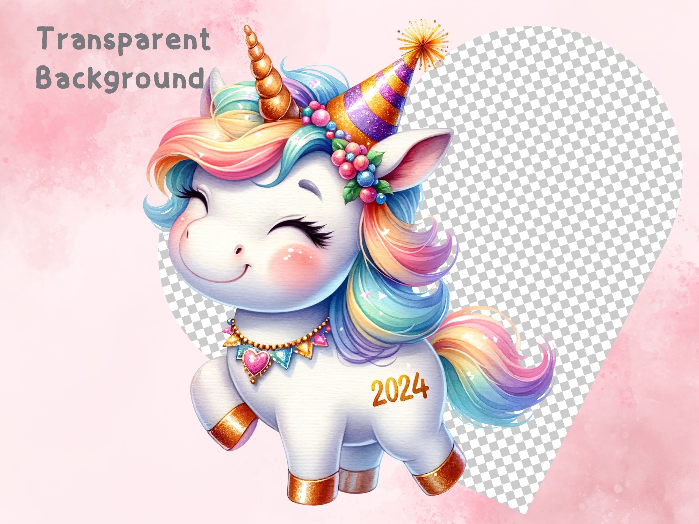 Watercolor Cute Unicorn Clipart Celebrate the New Year - Etsy