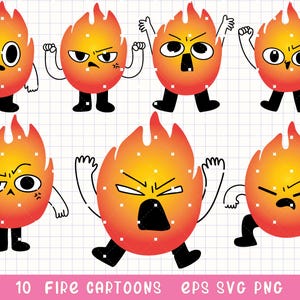 Ognisty rysunek clipart, zły płomień SVG, ognista kula wyrazu Doodle, gorące emocje Doodle, animowane twarze ognia, zabawna postać ognia
