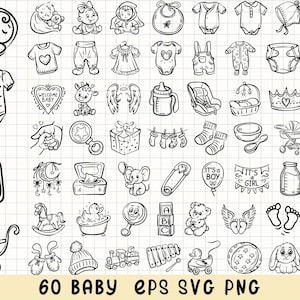 Pacote de bebê Svg, Pacote de clipart de bebê, SVG de recém-nascido, PNG de chá de bebê, Svg de pegadas de bebê, Rabiscos de maternidade, Arte de linha desenhada à mão