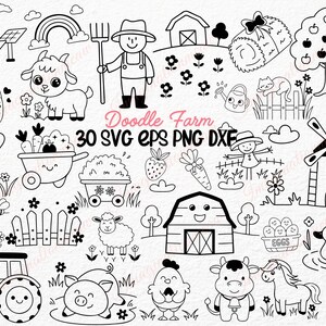 30 Doodle Farm SVG Designs, Farm Animals Clipart, Doodle Farm Clipart, Farm outline Doodle, Cute Farm Animals Clipart, Animals Outline Svg