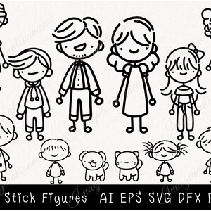 Stick Figuren SVG-Bundle, Stick Familie Schneidedatei, Stick Personen Schneidedatei, Stick Kinder Schneidedatei, Stick Mädchen Schneidedatei, Stick Jungen Schneidedatei für Cricut