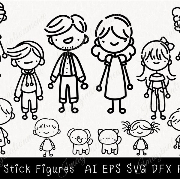 Stick Figures SVG Bundle, Stick Family Svg, Stick People Svg, Stick Kids Svg, Stick Girls Svg, Stick Boys Svg, Cut Files for Cricut