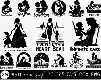 Mother SVG Collection, Mother and Daughter/Son, Mom Life Cut Files for Cricut & Silhouette, Mother's Day SVG